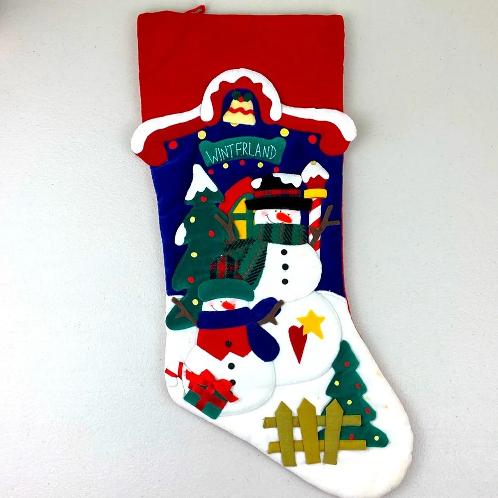 Vintage Pima Creations, Inc. Velvet Quilted Christmas Stocking 3-D ⛄️snowman